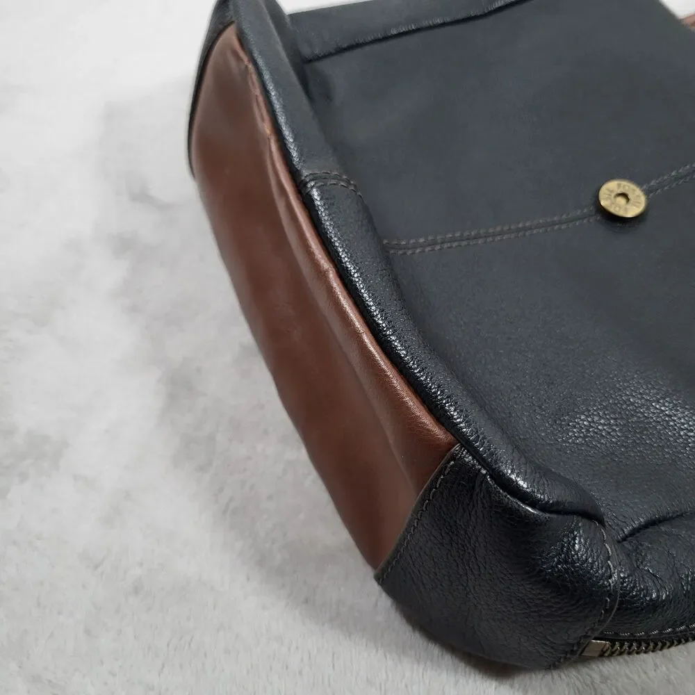 Fossil Claire Black Pebbled Leather Medium Backpack Purse Bag Magnetic Flap Snap